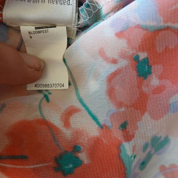 LC Lauren Conrad Bloomfest Popover Blouse White Green Coral Floral - S - Picture 15 of 15